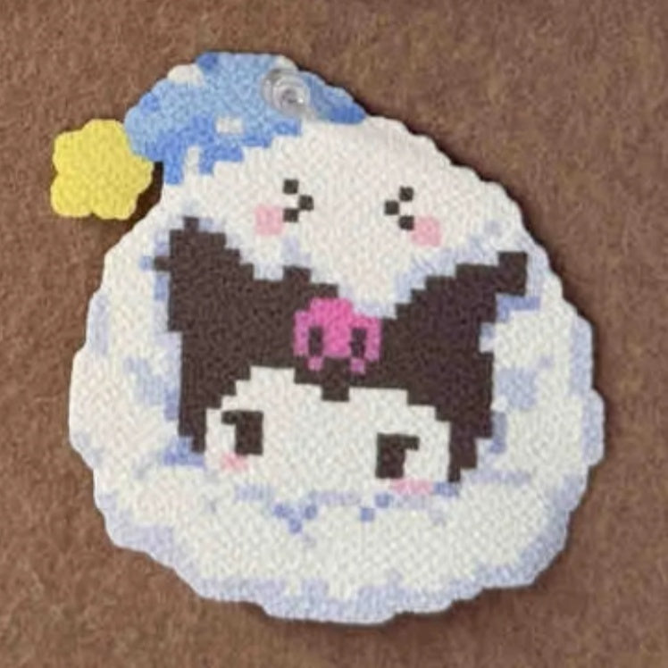 Four Characters in a Cat Bed – Complete Set of 4 – Perler Bead Art (White Kitten, Pink Rabbit, Lamb & Black Kitten)