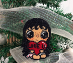 LOVE U Heart Girl Pixel Charm – Glitter Black Hair, Red Heart & Confession Text – Sweet Gift Decor