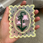 Three Postage Stamp Perler Coasters – Lily of the Valley, Kitten & Lamb