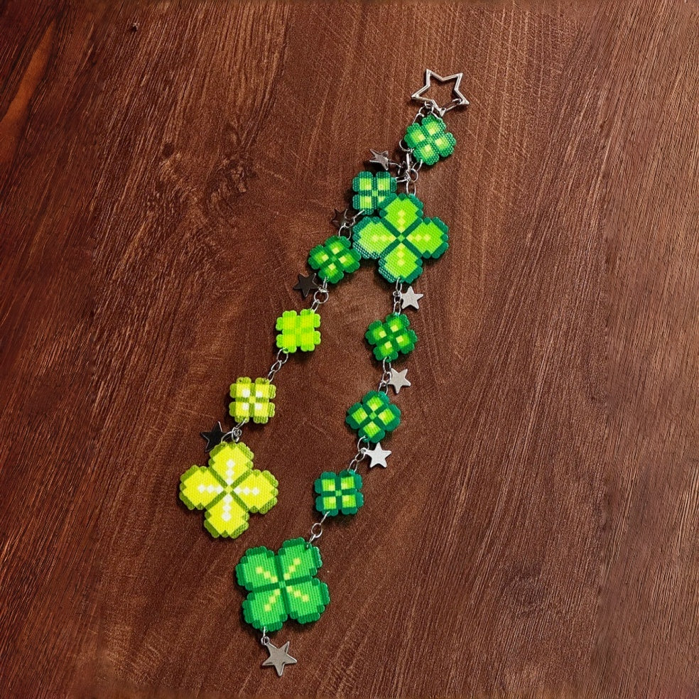 Clover Perler Bead Strap | Handmade Pixel Charm – Long / Short