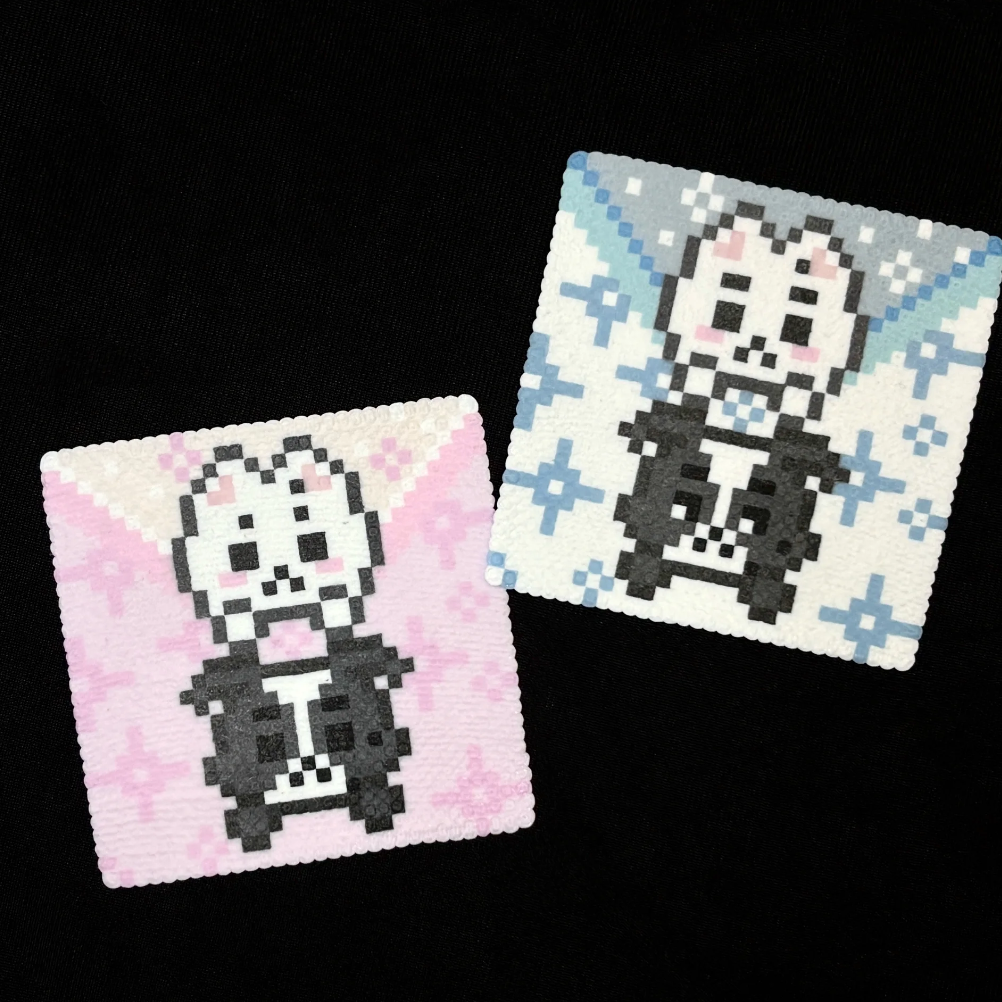 Skull & Puppy Perler Coasters – Pink & Grey Square Set – Dark Cute Pixel Art