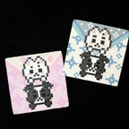 Skull & Puppy Perler Coasters – Pink & Grey Square Set – Dark Cute Pixel Art
