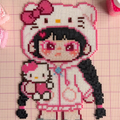 Cat Hood Q-Girl – 30cm Kawaii Perler Bead Wall Art