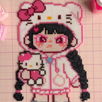 Cat Hood Q-Girl – 30cm Kawaii Perler Bead Wall Art
