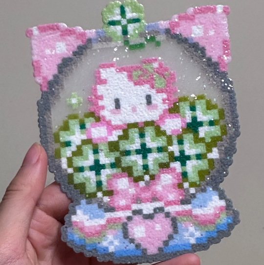 Bow Frame Shaker Charm – Pastel Perler Bead Art
