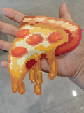 Cheese Pull Pizza Pixel Charm – No Outline & Stretchy Strands – Savory Food Art