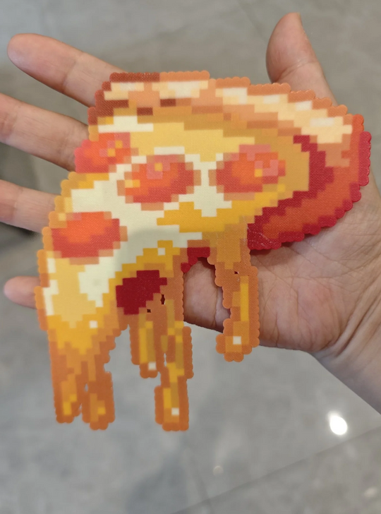 Cheese Pull Pizza Pixel Charm – No Outline & Stretchy Strands – Savory Food Art