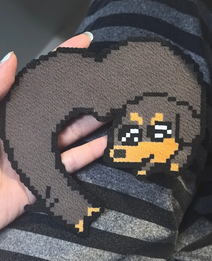 Heart Shaped Curled Dachshund Pixel Perler Bead Coaster & Backpack Charm