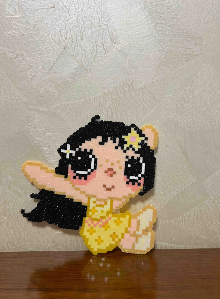 Sparkly Star Girl Pixel Charm – Glitter Hair & Yellow Dress – Cute Character Decor