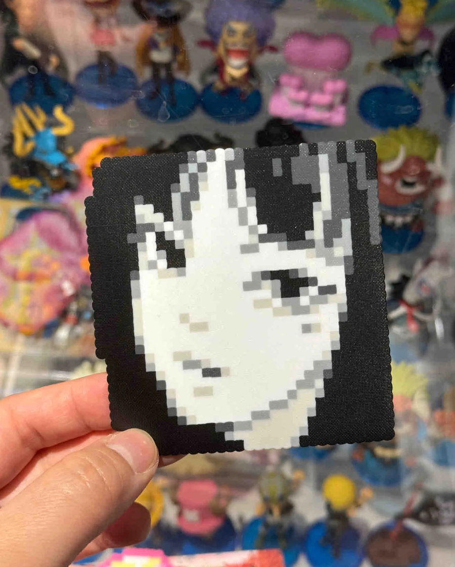 Black Base Horned Demon Anime Pixel Perler Bead Coaster | Grunge Otaku Desk Decor