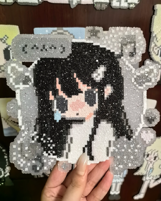 Glitter Y2K Anime Girl Perler Bead Pixel Portrait