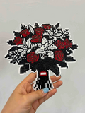Dark Sweet Bouquet Pixel Charm – Glitter Red Roses & Black Ribbon – Romantic Goth Decor