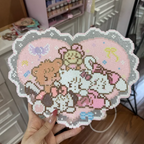 Bunny & Friends Cloud Hanging – 20×30cm Heart‑Shaped Pixel Art with Pastel Pink & Starry Decor