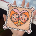 Double Portrait Heart Coaster – 10cm Retro Pixel Perler Bead Art