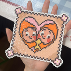 Double Portrait Heart Coaster – 10cm Retro Pixel Perler Bead Art