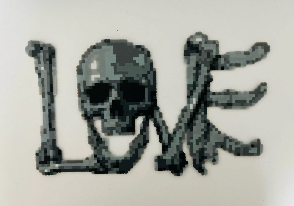 Bone Skull LOVE Word Perler Bead Charm | Gothic Grunge Alternative Backpack Accessory & Coaster