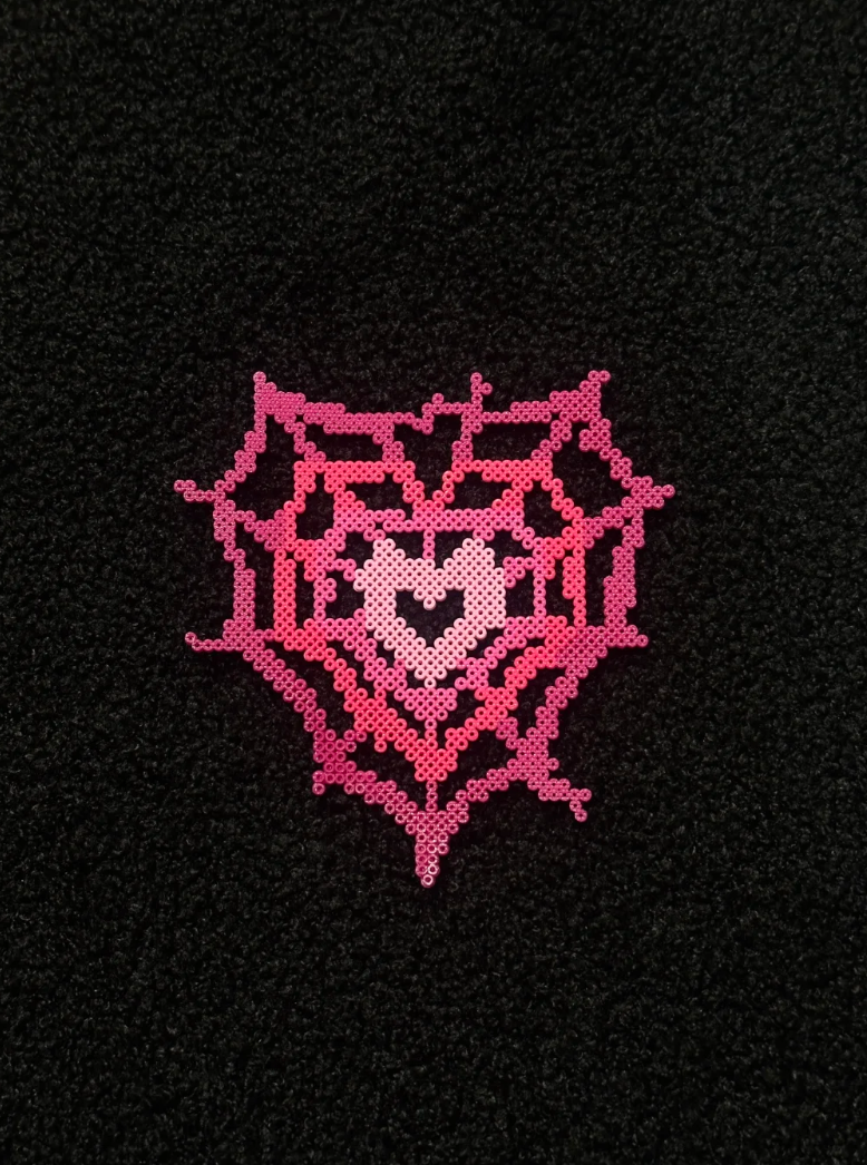 Gradient Pink Spiderweb Heart Perler Bead Charm | Pastel Goth Grunge Backpack Accessory & Coaster