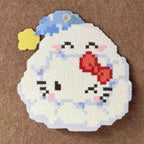 Four Characters in a Cat Bed – Complete Set of 4 – Perler Bead Art (White Kitten, Pink Rabbit, Lamb & Black Kitten)