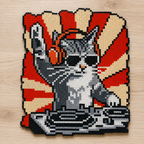 DJ Cat with Headphones & Sunglasses – Rock & Roll Perler Bead Art (Shaped)