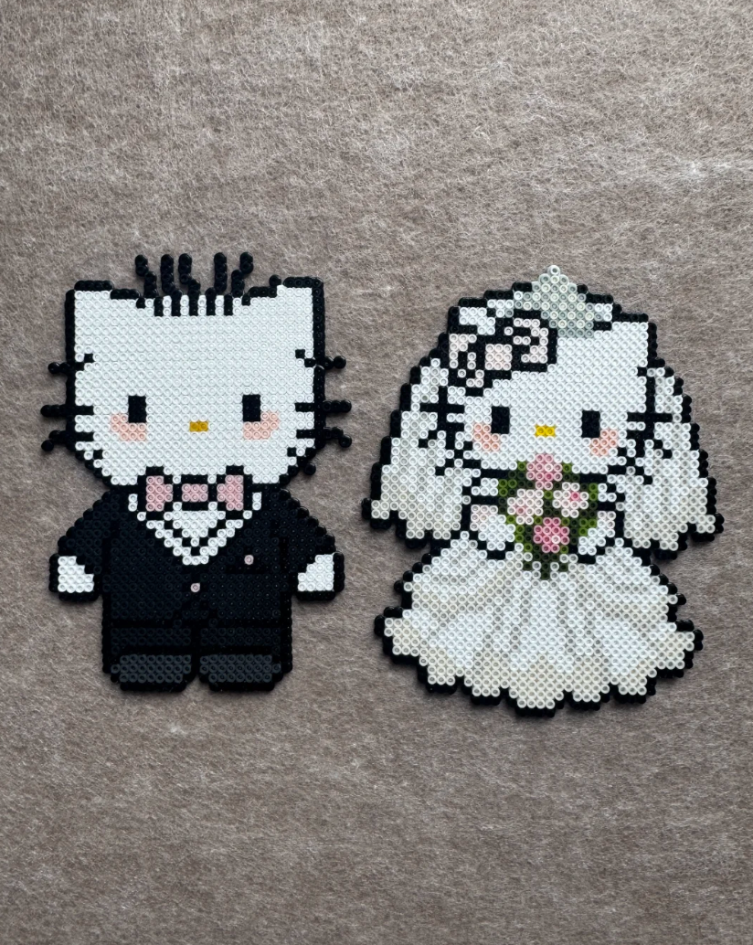 Wedding Dear Daniel & Hello Kitty Pixel Charms – Matte Mini Bead Pair – Bridal Sanrio Decor