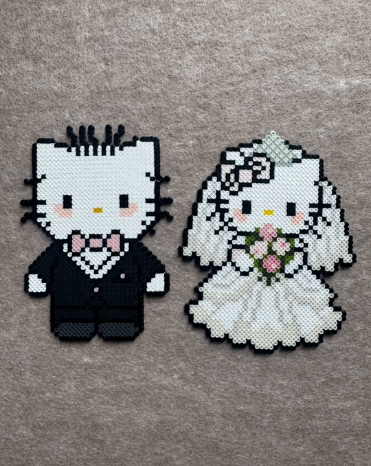 Wedding Dear Daniel & Hello Kitty Pixel Charms – Matte Mini Bead Pair – Bridal Sanrio Decor