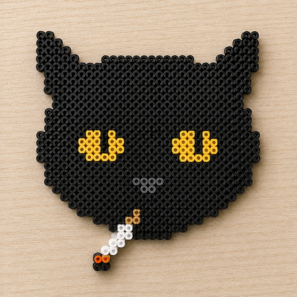 Black Cat Head with Cigarette – Shaped Perler Bead Art