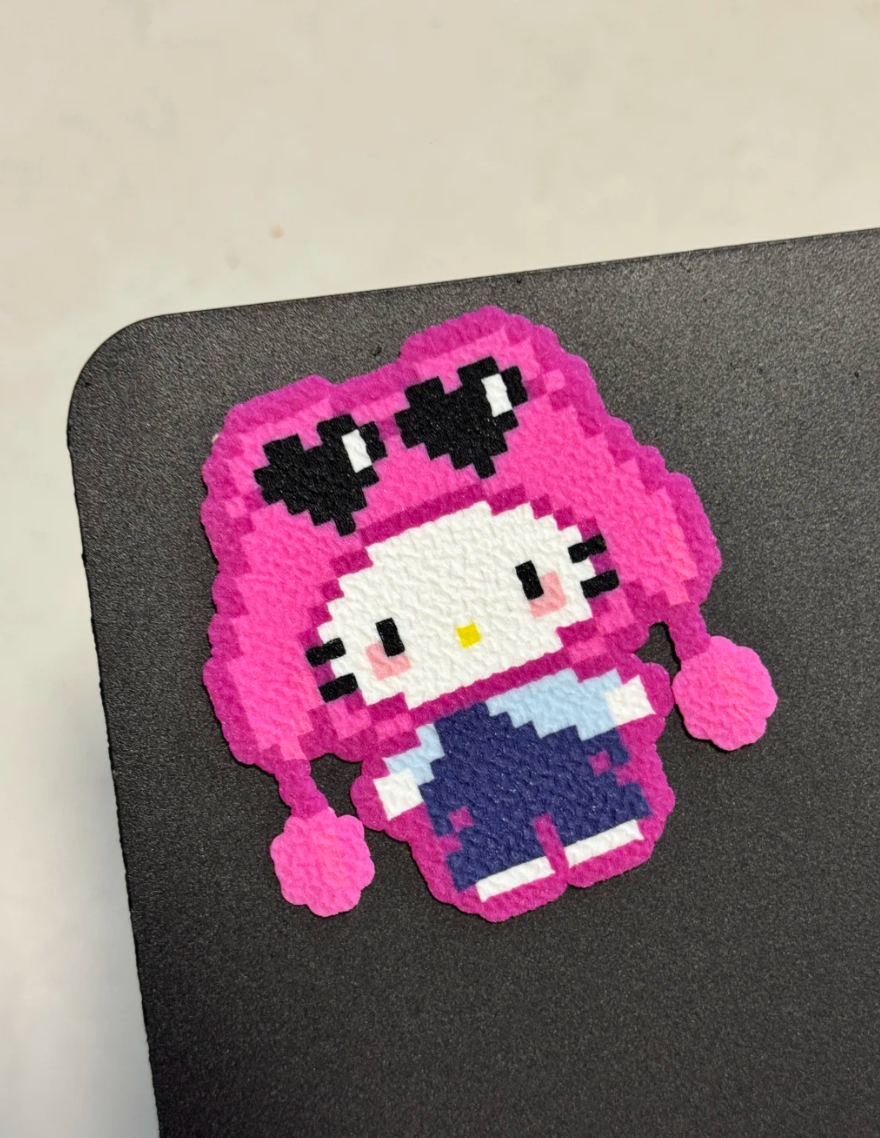 Heart Sunglasses Pink Hat Hello Kitty Perler Bead Charm | Kawaii Sanrio Backpack Accessory