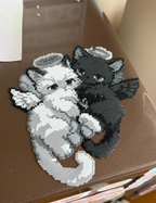 Yin-Yang Angel Cat Pixel Charm – Embracing Black & White Pair with Haloes & Wings – Dreamy Couple Decor