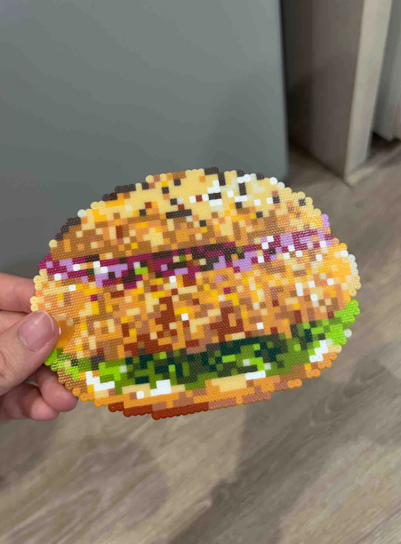 Pixel Burger Charm – Layered Ingredients & No Outline – Realistic Food Decor