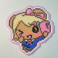 Winking Gyaru Blonde Girl Perler Bead Charm | Y2K Japanese Gal Style Backpack Accessory & Coaster