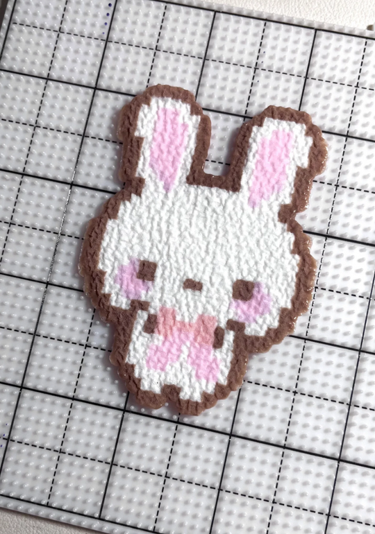 Bunny Face Pixel Charm – Brown Outline & Bow Mouth – Soft Matte Pastel Decor