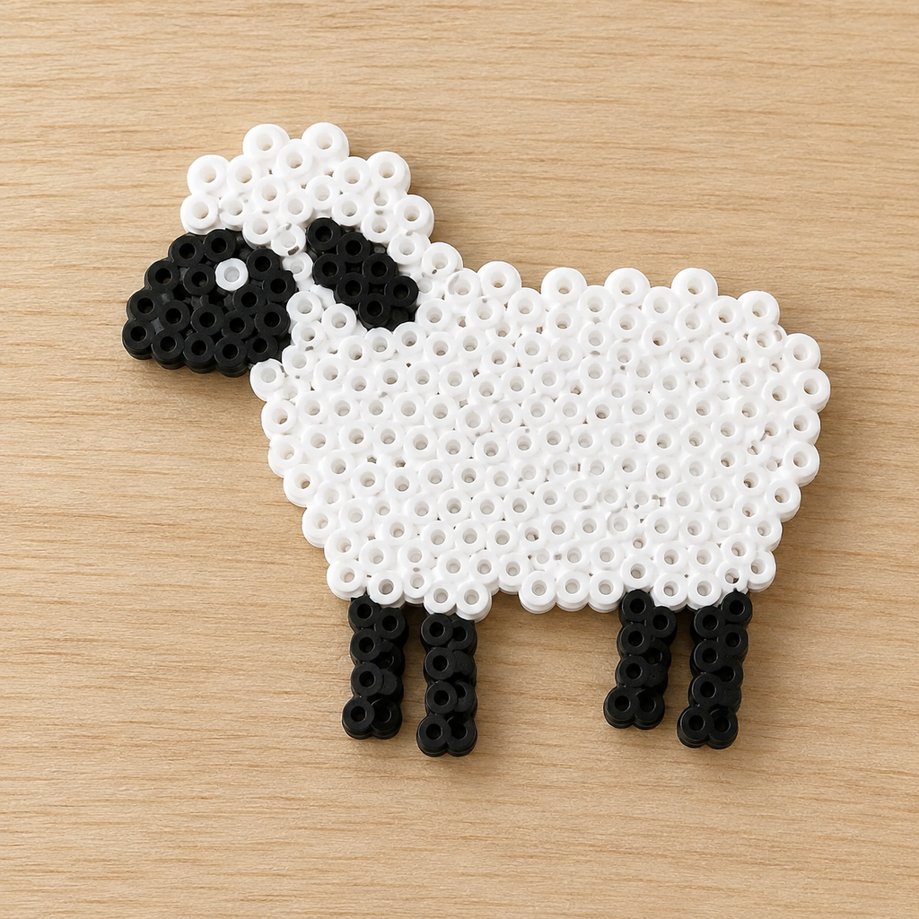 Black & White Lamb – Shaped Perler Bead Art