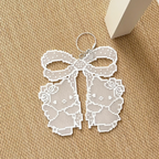 Bow & Angel Kittens – White Lace Hanging Ornament – Perler Art