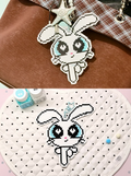 Y2K Kawaii Bunny Girl Peace‑Hand Perler Bead Bag Charm