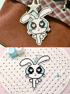Y2K Kawaii Bunny Girl Peace‑Hand Perler Bead Bag Charm