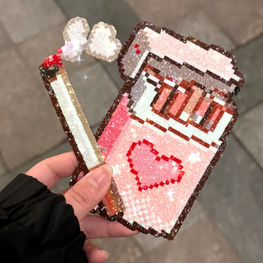 Pink Cigarette Case with Heart – Y2K Perler Bead Art