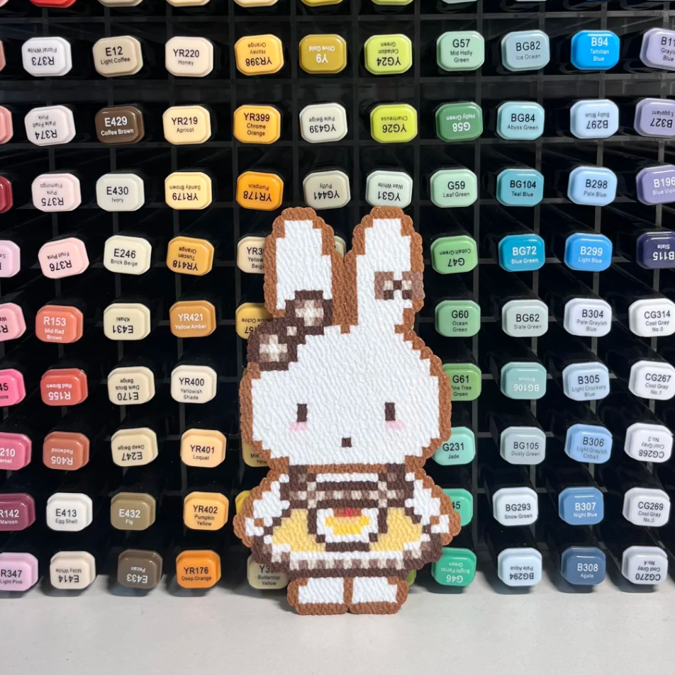 Vintage Plaid Bunny – Brown & Cream Checkered Apron – Pixel Perler Art