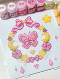 Gradient Pink Floral Moon Wreath Perler Bead Panel | Detachable Star Moon Mini Charms
