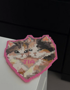 Custom Name Heart Calico Cat Perler Bead Charm | Personalized Pet Portrait Coaster & Bag Accessory