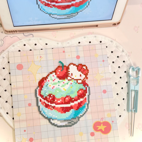 Glass Bowl Dessert – Cherry & Cream Pixel Perler Art