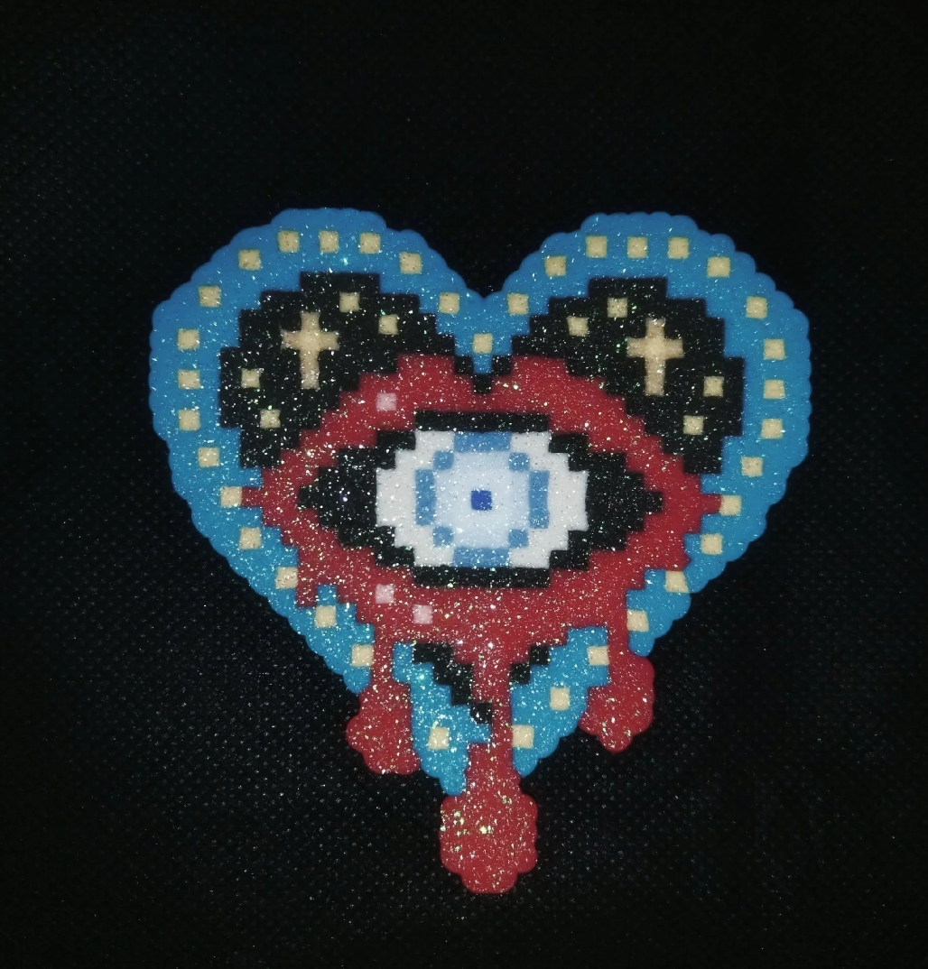 Occult Dripping Heart All‑Seeing Eye Glitter Perler Bead Art
