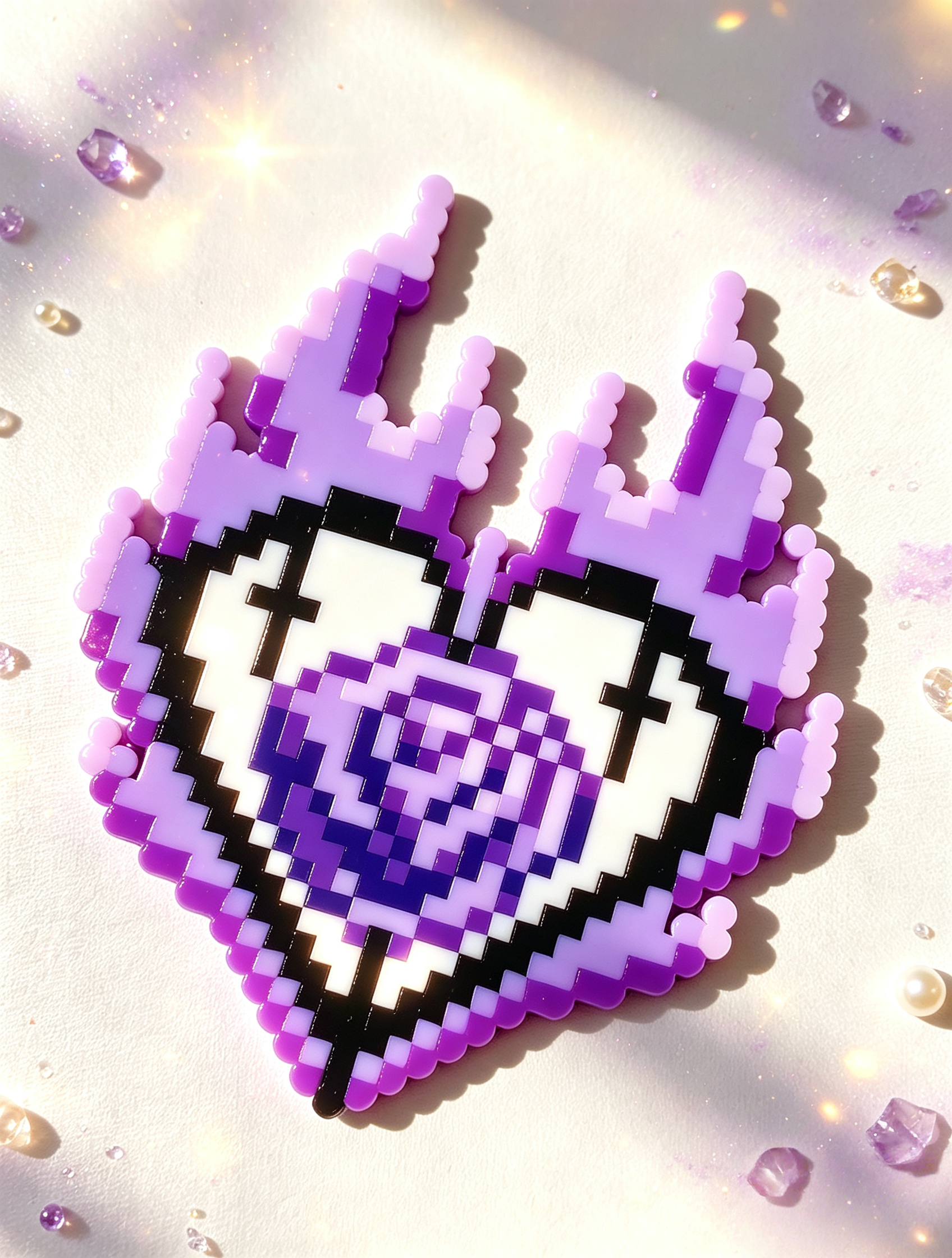 Gradient Purple Flame Rose Cross Heart Perler Bead Charm | Pastel Goth Grunge Backpack Accessory & Coaster