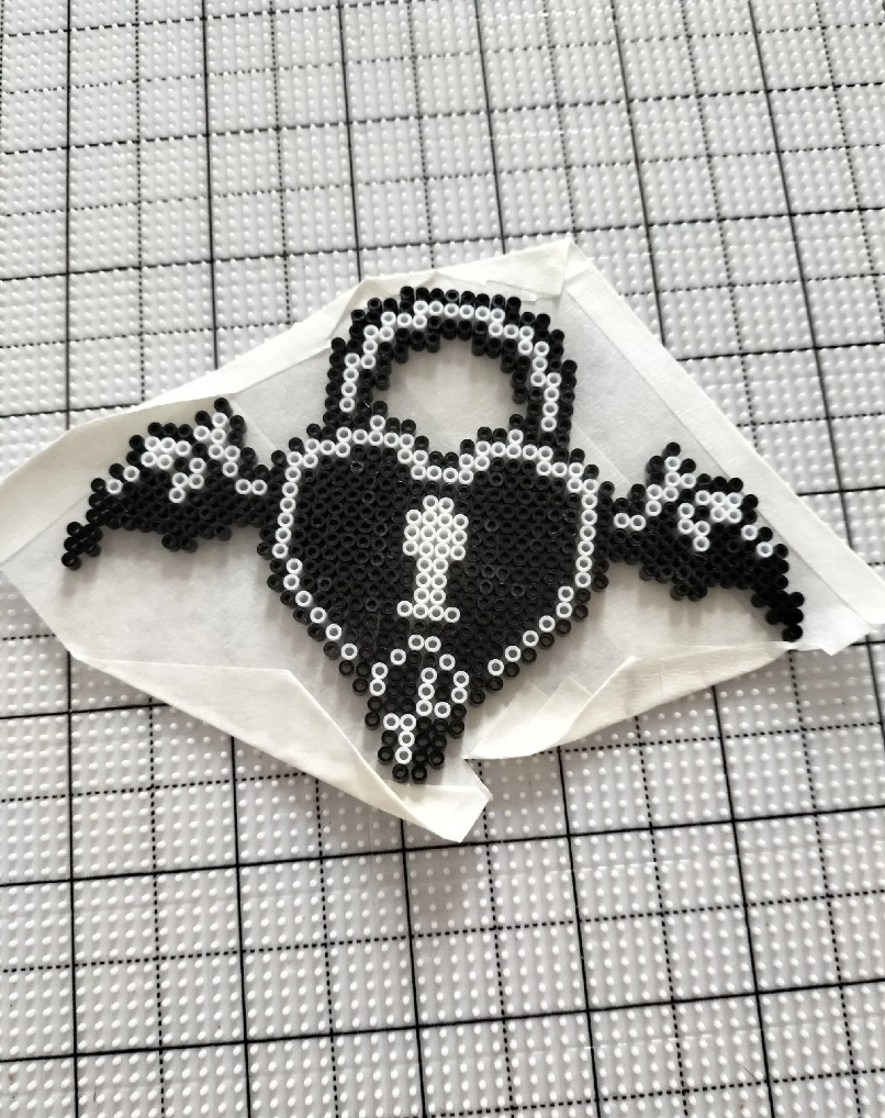 Bat‑Wing Heart Lock Perler Bead | Gothic Pixel Charm