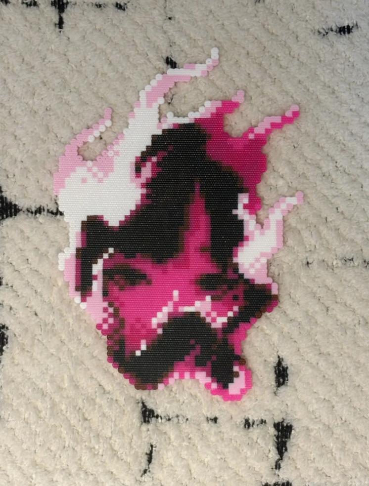 Pink Gradient Flame Skull Perler Bead Coaster & Backpack Charm