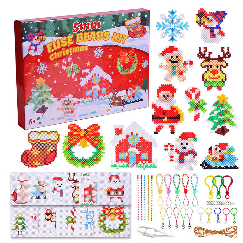 Christmas Red Theme Fuse Beads Kit | 8000PCS 5mm Holiday DIY Craft Set with Pegboards, Iron Paper & Accessories