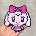 Bow-Shaped Hanging Ornament – Faux Stained Glass & Kawaii Character Perler Bead Art