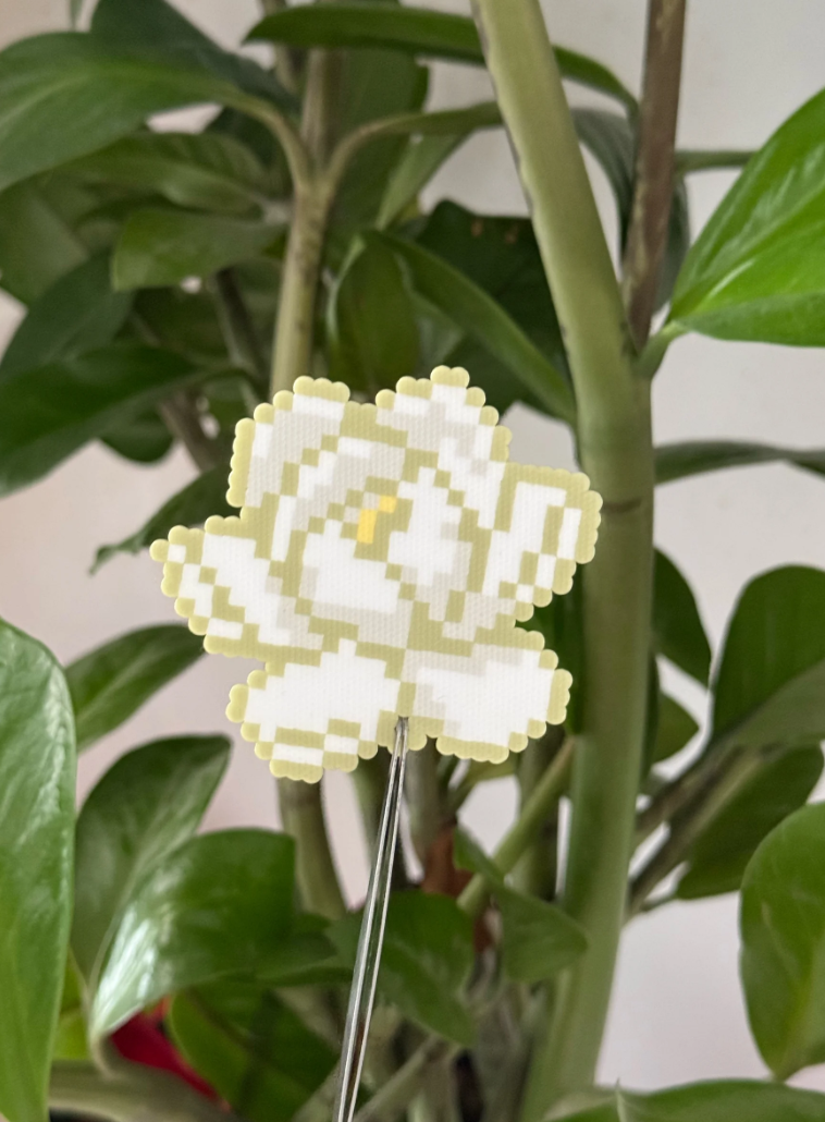 Jasmine Blossom Pixel Charm – Soft White Petals & Gentle Green – Minimalist Floral Hair Accessory