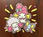 Sanrio Piano & My Melody Pixel Scene – Brown Outline, Soft Pastels & Flat the Mouse – Sweet Kawaii Decor