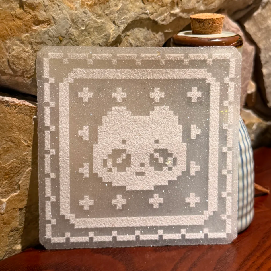 Shimmer Translucent Grey Cat Pixel Perler Bead Coaster | Minimal Handmade Desk Decor