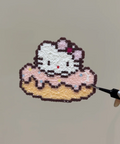 Glitter Pink Icing Donut Hello Kitty Perler Bead Charm | Dessert Coquette Sanrio Backpack Accessory & Coaster